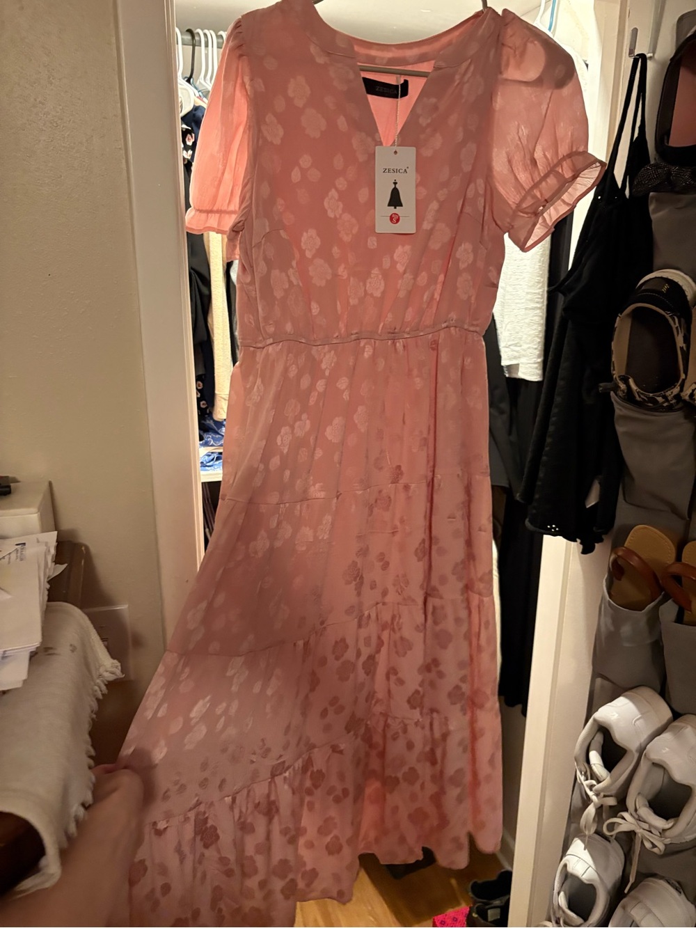 Pink Floral Midi Dress